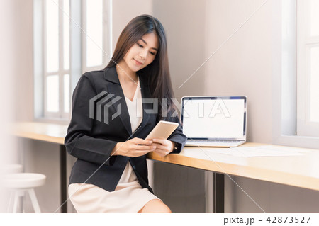 Business woman chat or working to customer. 42873527