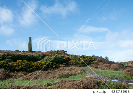 使われなくなった廃墟の石造りの煙突　イギリス西端のコーンウォールにて 42873668