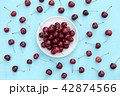 Fresh sweet cherries bowl on blue background 42874566