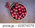 Fresh sweet cherries bowl on grunge rust background 42874579