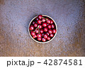Fresh sweet cherries bowl on grunge rust background 42874581