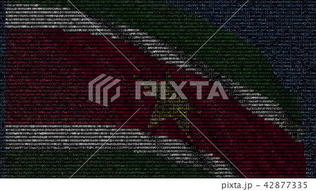 Waving flag of Suriname made of text symbols on a computer screen. Conceptual 3D rendering 42877335