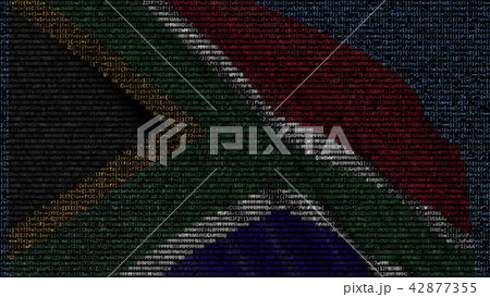 Waving flag of South Africa made of text symbols on a computer screen. Conceptual 3D rendering Waving flag of South Africa made of text symbols on a computer screen. Conceptual 3D rendering 42877355