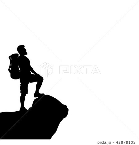 Male Silhouette On Top Of Cliffのイラスト素材