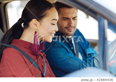 Delighted cheerful woman smiling Delighted cheerful woman smiling 42884436