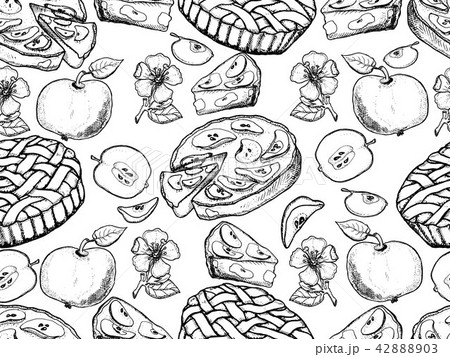 Rustic Pattern Hand Drawn Apples Apples Slices のイラスト素材 43