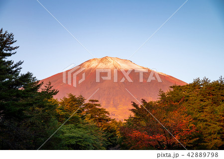 （静岡県）須走口登山道から望む富士山頂　初冠雪 42889798