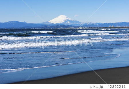 神奈川県鵠沼海岸から望む冬の富士山 神奈川県鵠沼海岸から望む冬の富士山 42892211