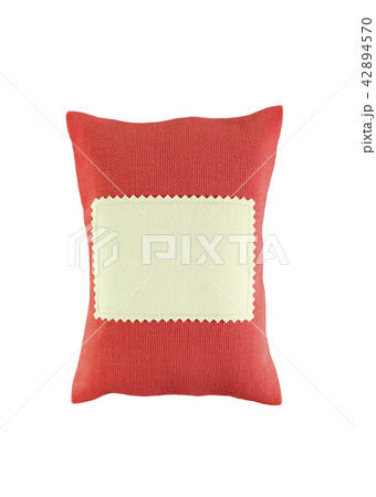 Pouch, pack of coarse fabric, with a blank label. Bag from a sacking isolated Pouch, pack of coarse fabric, with a blank label. Bag from a sacking isolated 42894570