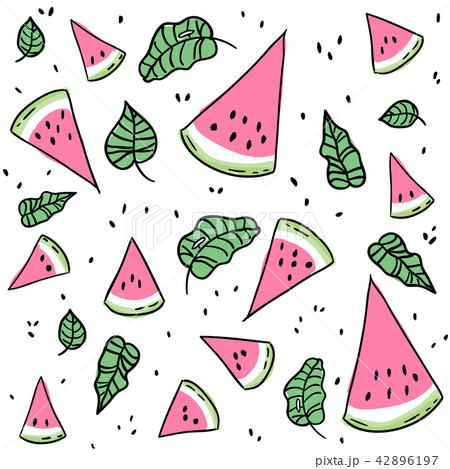 Watermelon slices and leaves seamless pattern 42896197