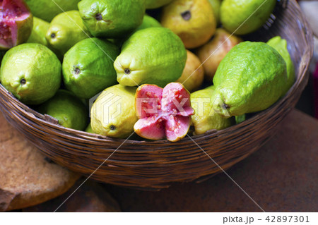 Red guava for sell, Matheran, Maharashtra Red guava for sell, Matheran, Maharashtra 42897301