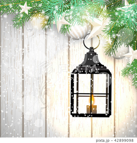 christmas theme with lantern on wood, illustration 42899098