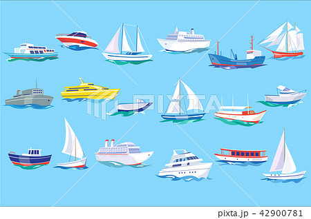 Sea ship, boat and yacht set, ocean or marine transport concept vector Illustration in flat style, 42900781