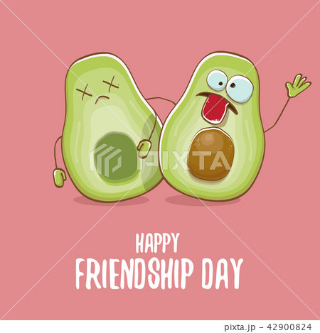 Happy friendship day cartoon comic greeting card with two green avocado friends. Friendship day 42900824