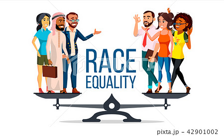 Race Equality Vector. Standing On Scales. Equal Opportunity, Rights. Diversity Tolerance Concept 42901002