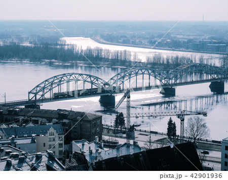 train bridge over Daugava river, Riga, Latvia 42901936