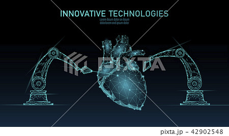 Robotic heart surgery low poly. Polygonal cardiology surgery procedure. Robot arm manipulator Robotic heart surgery low poly. Polygonal cardiology surgery procedure. Robot arm manipulator 42902548