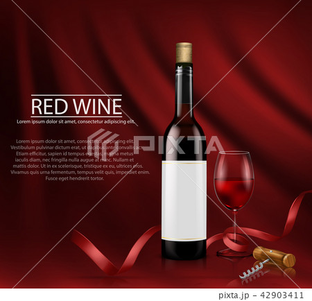 Realistic illustration. poster with glass wine bottl and glass with red wine Realistic illustration. poster with glass wine bottl and glass with red wine 42903411