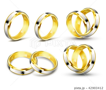 Set of realistic illustrations of gold wedding rings with shadow 42903412