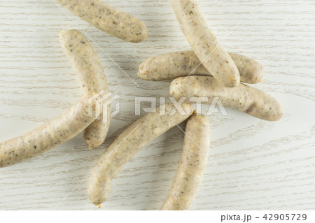 Bavarian white sausage on grey wood 42905729