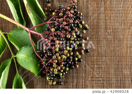 Fresh european black elderberry on brown wood 42906028