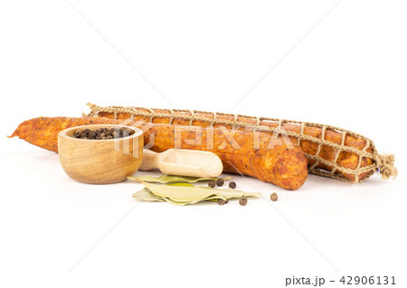 Dry smoked ham sausage isolated on white 42906131