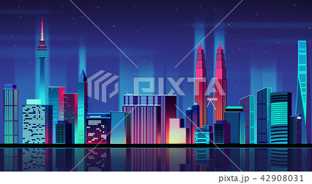 Vector - Urban City Nightscape. illustration with neon glow and vivid colors. 012 Vector - Urban City Nightscape. illustration with neon glow and vivid colors. 012 42908031
