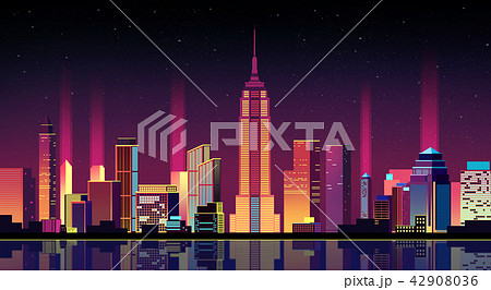 Vector - Urban City Nightscape. illustration with neon glow and vivid colors. 007 Vector - Urban City Nightscape. illustration with neon glow and vivid colors. 007 42908036