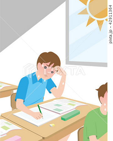 クーラーが設置されていない教室での授業.熱中症の危険. クーラーが設置されていない教室での授業.熱中症の危険. 42911364