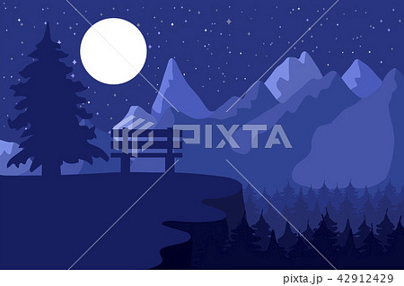 Park bench in the night coniferous forest Park bench in the night coniferous forest 42912429