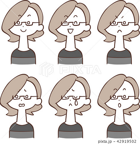 안경을 쓴 여성의 표정 6 종류 - 스톡일러스트 [42919502] - Pixta