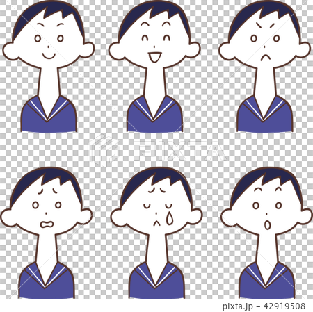 ショートカットの女性の表情6種類のイラスト素材