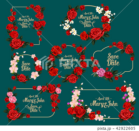 Wedding invitation floral card with rose frame Wedding invitation floral card with rose frame 42922605