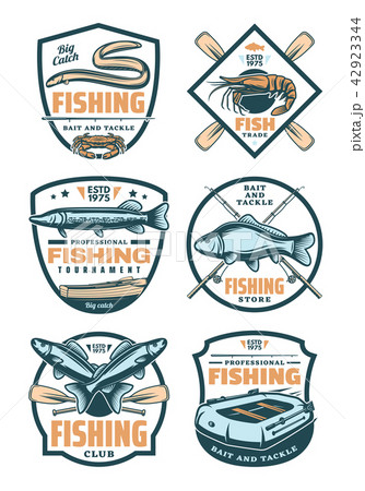Fishing club and fisher shop retro badges 42923344