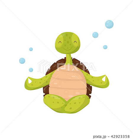 Smiling Green Turtle Sitting In Lotus Position のイラスト素材