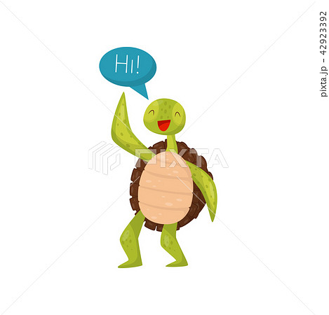 Friendly Green Turtle Waving Flipper And Saying のイラスト素材