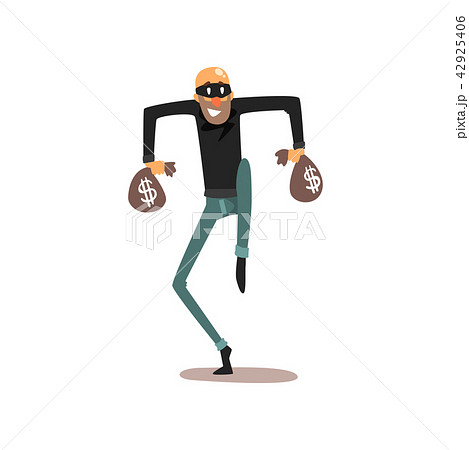 Thief sneaking with money bags, robber cartoon... - Stock Illustration  [42925406] - PIXTA