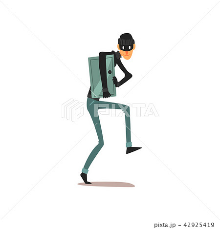 Male Thief Carrying Safe Robber Cartoon のイラスト素材