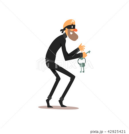Male thief in mask with master keys, robber cartoon character committing crime vector Illustration 42925421