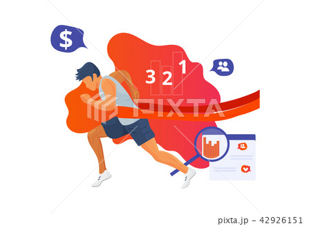 Team Leadership vector illustration: successful leading man running on a finish line. Leader 42926151