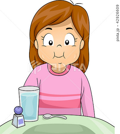 Kid Girl Salt Gargle Illustration Kid Girl Salt Gargle Illustration 42926609
