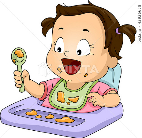 Toddler Spoon Messy Meal Illustrationのイラスト素材