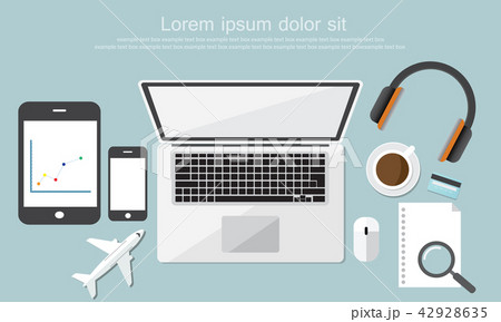 Work desktop top view, office desk table 42928635