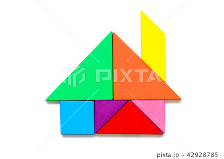 Color wood tangram puzzle in home shape Color wood tangram puzzle in home shape 42928785