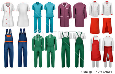 Set of overalls with worker and medical clothes. 42932084