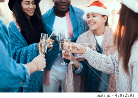Happy comrades tasting alcohol liquid 42932593