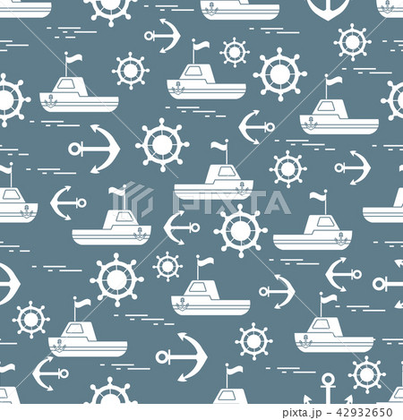 Cute seamless pattern with ships, steering wheels, Cute seamless pattern with ships, steering wheels, 42932650