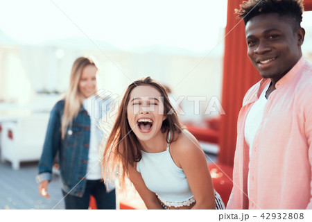 Happy man and satisfied female outside 42932808