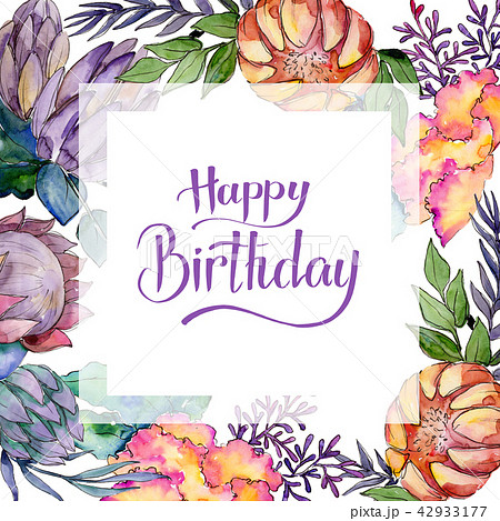 Watercolor colorful bouquet flowers. Frame border ornament square. Watercolor colorful bouquet flowers. Frame border ornament square. 42933177