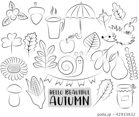 Autumn season icons set. Black and white Autumn season icons set. Black and white 42933632